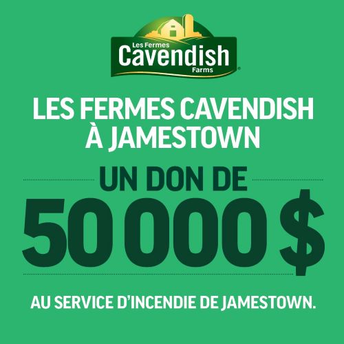 Les Fermes Cavendish appuient le service d’incendie de Jamestown Un don de 50 000 $ couvre une partie du coût d’un nouveau camion à échelle